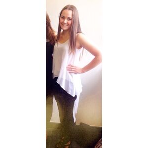 BCBG Asymmetrical High Low White Top